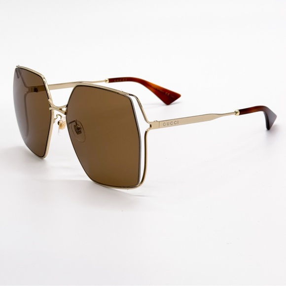 NEW GUCCI GG0817S 002 GEOMETRIC GOLD BROWN WOMEN SUNGLASSES GUCCI - Picture 7 of 14